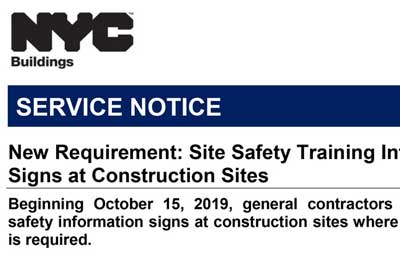 DOB Site Safety Training signs at construction sites
